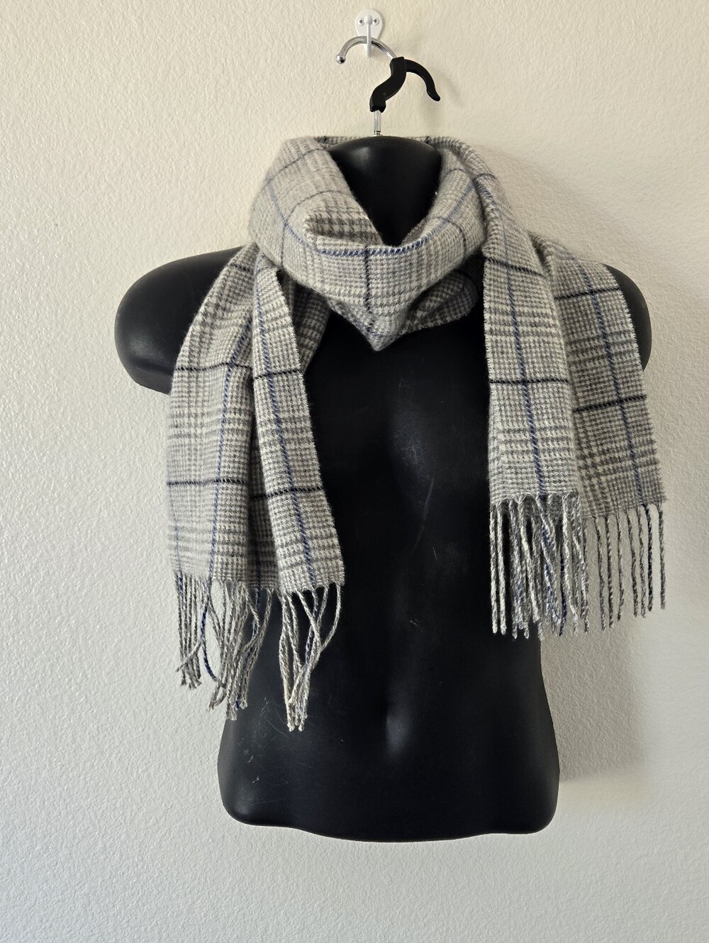 Enzo Mantovani Mens 100% Cashmere Scarf 12x60 in Fringe Light Grey Blue Luxery - Picture 4 of 13